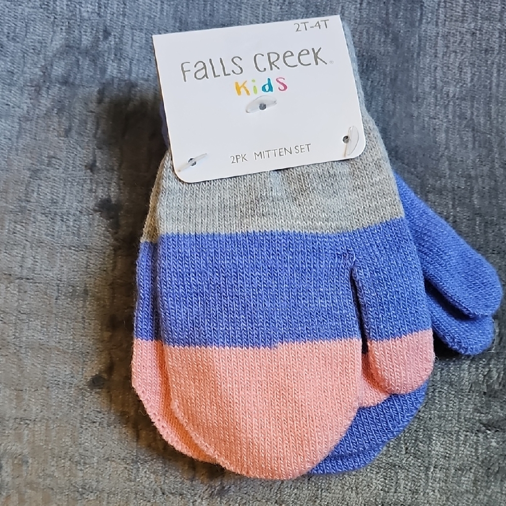 Falls Creek Kids Striped Mittens - Pink, Blue, Gray